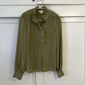 Sezane Chlo blouse in muted olive color
